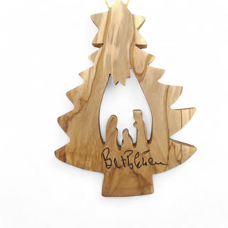 Olivewood Christmas Tree Nativity Ornament