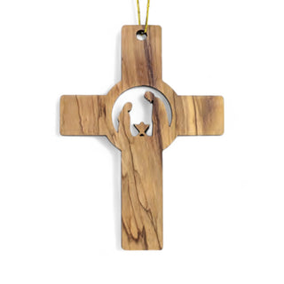 Cross Nativity Mary, Joseph, Jesus  Olivewood Ornament