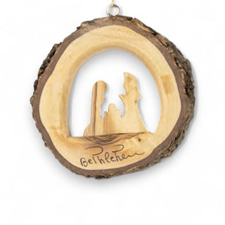 Circular Olivewood Bark Nativity Ornament