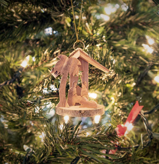 3D Nativity Scene Olivewood Ornament