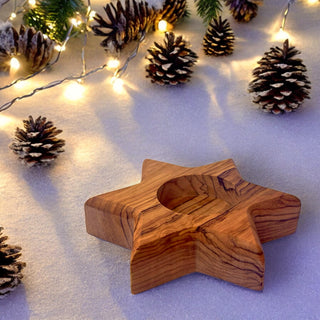 Olive Wood Star of David Candle holder