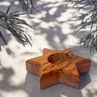 Olive Wood Star of David Candle holder